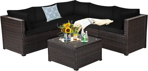 Miniatura 25 de Tangkula Juego de muebles de mimbre de patio de 7 piezas, juego de sofá modular de ratán para 6 personas con cojines de asiento y respaldo, 2 Azul