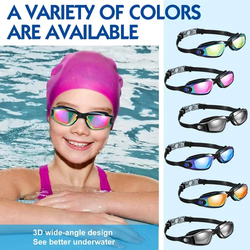 Miniatura 5 de Flutesan Paquete de 6 gafas de natación para adultos, antiniebla, con tapones para los oídos, clip para la nariz, sin fugas, protección completa