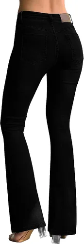 Miniatura 2 de roswear Pantalones de mezclilla elásticos de moda para mujer, tiro medio, corte de bota, con curvas