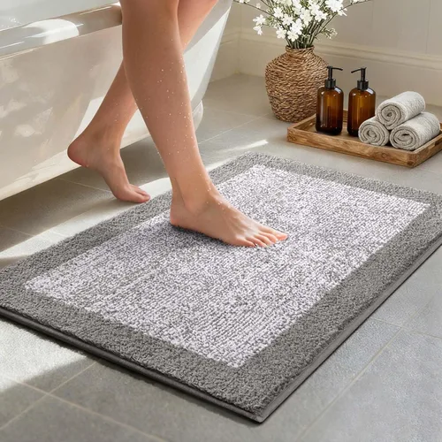 Miniatura 43 de Alfombras de baño de 17 x 24 pulgadas, antideslizantes, lavables, color gris, para bañera, tapete de baño para baño, tapete suave y absorbente