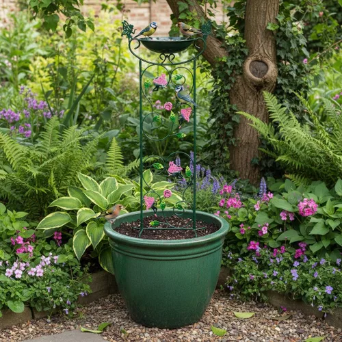 Miniatura 4 de HONGLAND Baño de metal para pájaros de 36.5 pulgadas con enrejado, baño para pájaros de jardín al aire libre con cuenco desmontable y soporte