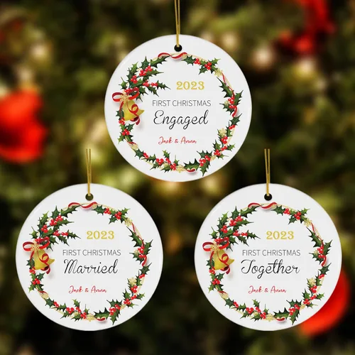 Miniatura 2 de Adorno personalizado para pareja comprometida 2024, primera Navidad para casados juntos comprometidos, adornos de Navidad personalizados, idea