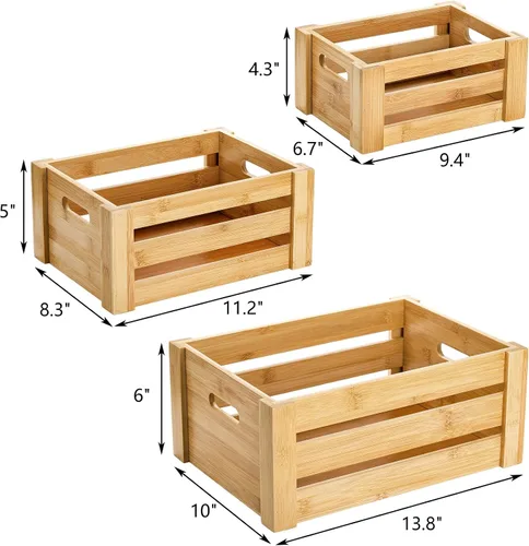 Miniatura 2 de Lawei Juego de 3 cajas de bambú con asas, caja de almacenamiento decorativa rústica, caja de almacenamiento para exhibición, cestas de bambú