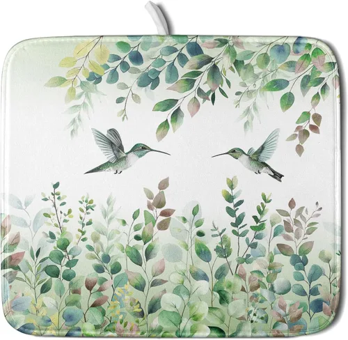 Miniatura 74 de Giwawa Tapete de Secado de Platos Retro Silueta de Cabaña del Bosque de Ciervos para Encimera 18 x 24 pulgadas Otoño Cielo Azul Nube Dibujos