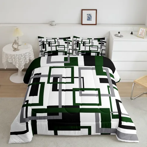 Miniatura 21 de Erosebridal Edredón Cuadrado para Niños y Niñas, Juego de Ropa de Cama Negro y Gris Blanco Azul Marino, Juego de Edredón Geométrico Completo