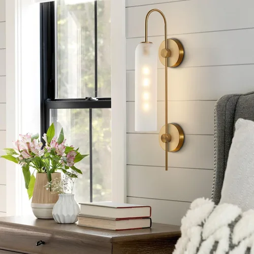 Miniatura 7 de BOKT Lámpara de Pared Moderna de Mediados de Siglo de 1 Luz Montada en Pared de Metal Dorado Cepillado Aplique de Pared Iluminación Minimalista Anti