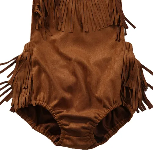 Miniatura 2 de Styles I Love Bebé Niña Verano Halter Fringe Ante Marrón Sunsuit Mameluco
