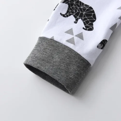 Miniatura 49 de Conjunto de 3 piezas de ropa de bebé recién nacido con estampado de manga larga + pantalones + sombrero