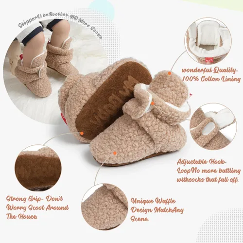 Miniatura 10 de Botines de forro polar para bebés, niños y niñas, pantuflas antideslizantes con agarre suave, zapatos de calcetín para recién nacidos, cuna