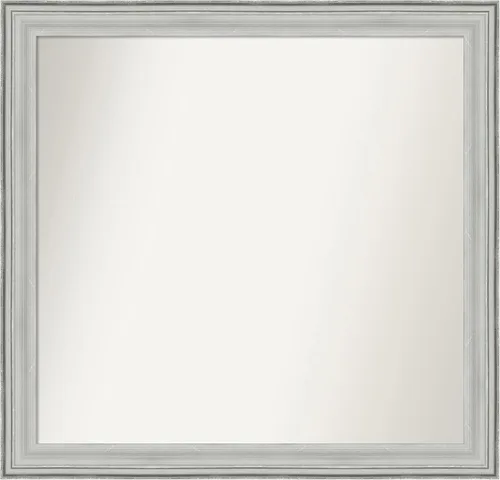 Miniatura 350 de Amanti Art Espejo de baño plateado para sobre fregadero, 25 x 25 pulgadas, espejo de tocador cuadrado estrecho de níquel cepillado, marco de madera