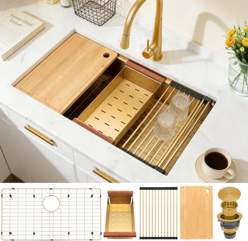 Miniatura 10 de MILOSEN Fregadero de cocina bajo encimera, fregadero de estación de trabajo de acero inoxidable negro metálico de 30×18 pulgadas, fregaderos