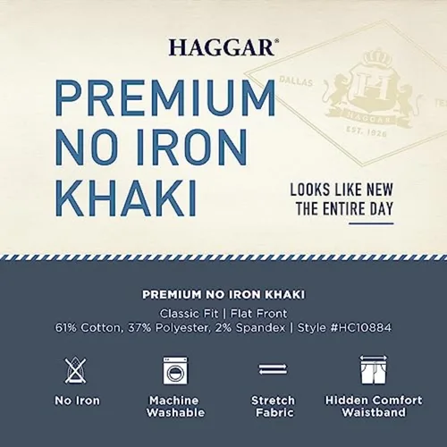 Miniatura 5 de HAGGAR - Pantalón caqui para hombre, tallas grandes y altas, de calidad prémium, sin necesidad de planchar, corte clásico, cintura expandible, sin