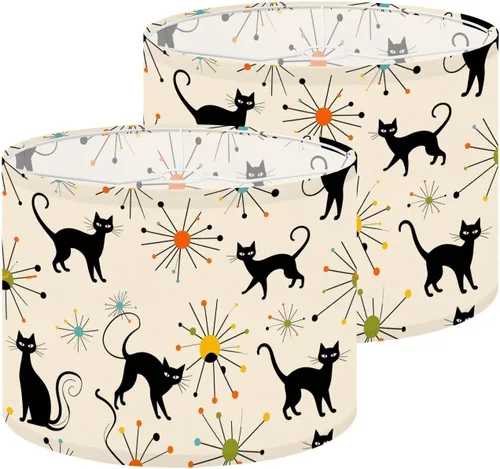 Miniatura 16 de Drum Lampshade Mid Century Black Cat Starry Lights Retro Style Medium Lamp Shade Replacement Linen Fabric Lampshades for Bedside Table Lamp Floor