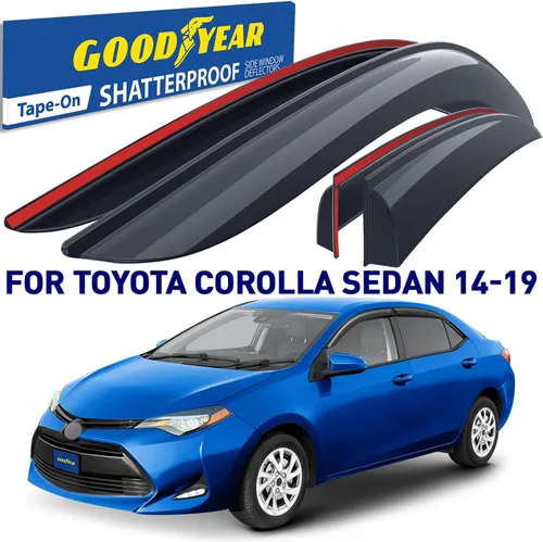 Miniatura 2 de Goodyear - Deflectores de ventana inastillables para Toyota Corolla 2014-2019 Sedan, protectores de lluvia con cinta adhesiva, viseras de ventana