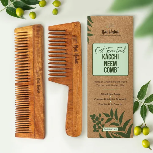 Miniatura 4 de Nat Habit - Back To Natural Secrets Everyday Kacchi - Peine de neem, peine de madera, para el crecimiento del cabello, peine para hombres y mujeres