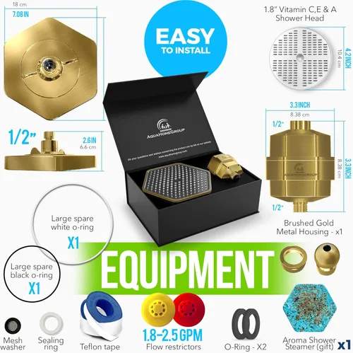 Miniatura 7 de AquaHomeGroup Juego de cabezal de ducha filtrado de lujo, filtro de ducha de 20 etapas para agua dura, cloro, fluoruro, metales pesados, cabezal
