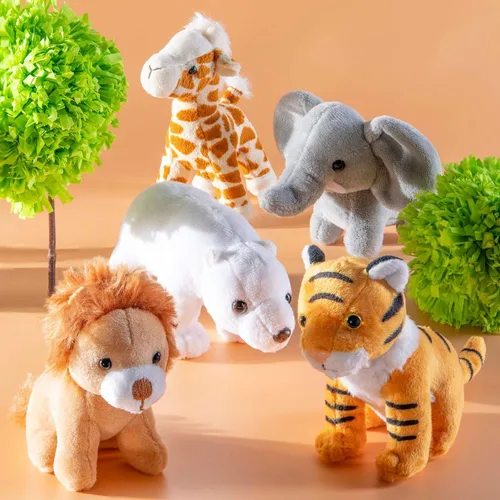 Miniatura 6 de PREXTEX Safari Friends - Juego de regalo de animales de peluche, 5 animales de zoológico pequeños (jirafa, tigre, león, oso polar, elefante)