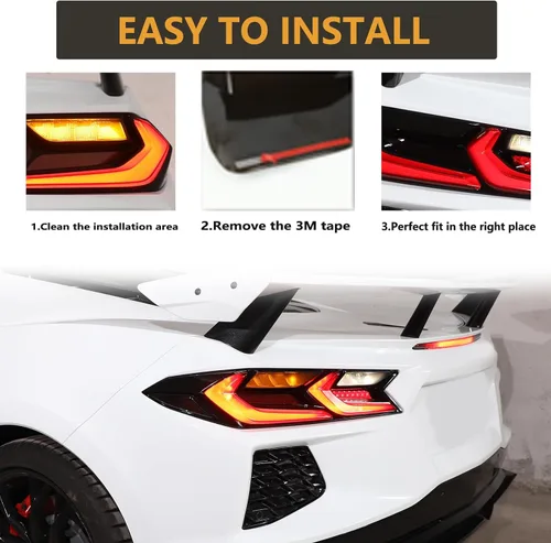 Miniatura 4 de Sekhyna Lámpara trasera trasera color negro ahumado, parche ABS 4 piezas compatible con Corvette C8 Stingray 2020-2023 cubierta de luz trasera
