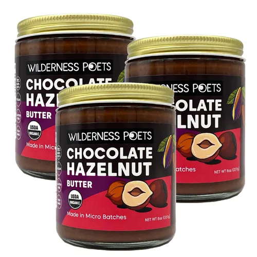 Miniatura 11 de Wilderness Poets, Mantequilla de avellana de chocolate orgánico - (8 onzas) - Sin aceite de palma - Ingredientes simples - 70% avellanas, 30%
