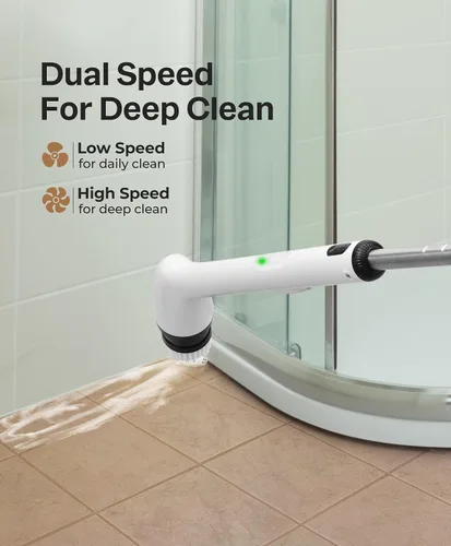 Miniatura 4 de LyriFine Limpiador eléctrico giratorio, nuevo cepillo limpiador de baño impermeable IPX7 de cuerpo completo, limpiador de ducha con mango largo y 2