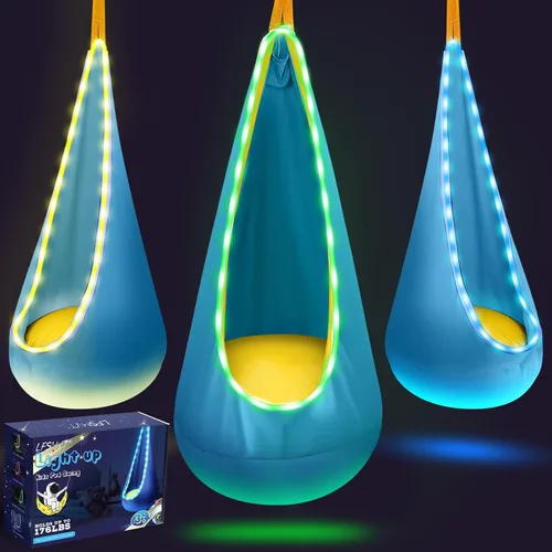 Miniatura 9 de Asiento de columpio colgante para niños con luz, columpio colgante mejorado para niños con luces LED, silla de columpio colgante sensorial