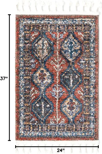 Miniatura 2 de Unique Loom Aramis Collection - Alfombra de área (2 pies x 3 pies 1 pulgada, rectangular, rojo óxido/azul)