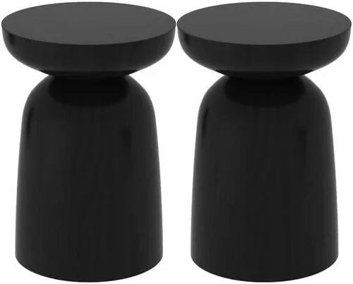 Miniatura 10 de Mesa auxiliar, mesa auxiliar redonda escandinava de madera, mesa auxiliar con pedestal para sala de estar, 1 mesa, color negro de 12.5 pulgadas