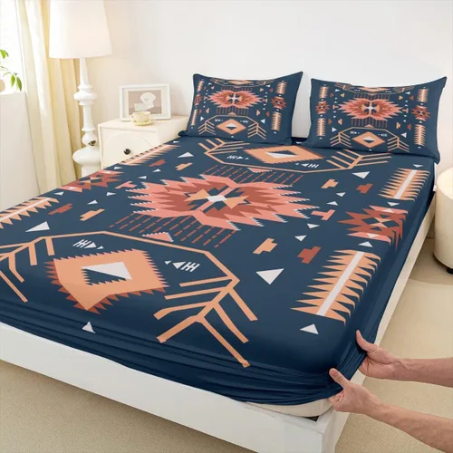 Miniatura 25 de Homewish Western Fitted Sheets Twin Size (No Flat),Retro Country Tribal Bedding Set 2Pcs,Kids Girls Boys Room Decor,Southwest Aztec Stripes Bed