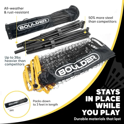 Miniatura 2 de Boulder Portable Badminton Pickleball Net - Foldable/Extendable Poles for Multiple Sports Heights (UP to 5 ft) - Ideal for Tennis, Pickleball, Negro