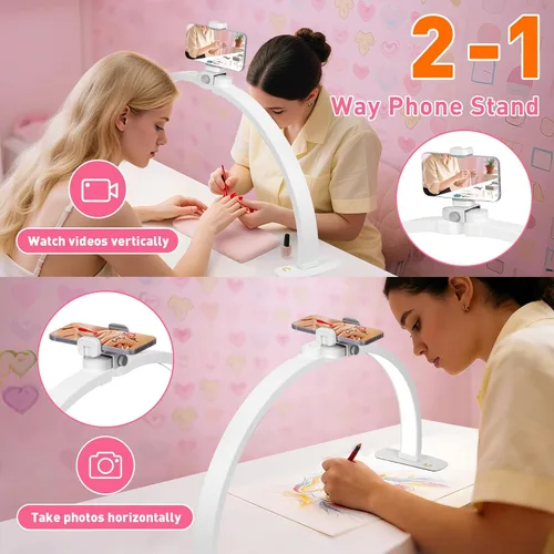 Miniatura 5 de HITTI Lámpara de escritorio de media luna de 29 pulgadas para uñas con soporte para teléfono, lámpara de mesa plegable para uñas, lámpara de mesa