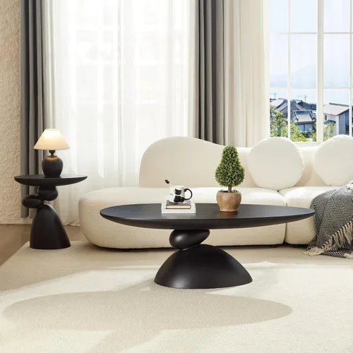 Miniatura 26 de KEVINSPACE Mesa auxiliar redonda pequeña para sala de estar, mesa auxiliar circular de madera, mesita de noche para apartamento, dormitorio, Ø 23.4