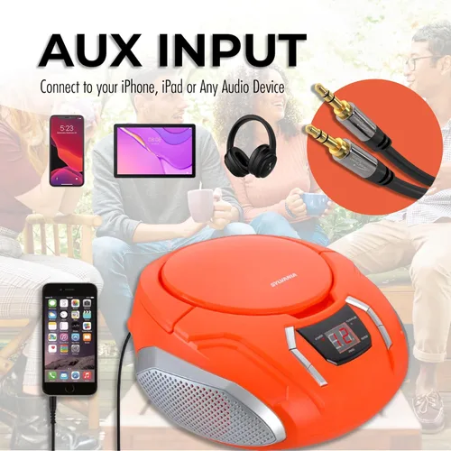 Miniatura 5 de Reproductor de CD portátil Boombox con radio AM/FM + altavoces incorporados + entrada auxiliar para teléfono/auriculares/cualquier audio