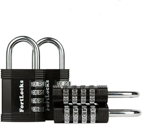 FortLocks Candado – Cerradura de combinación de 4 dígitos para gimnasio al aire libre y escuela, valla, funda y cobertizo – Juego de reinicio