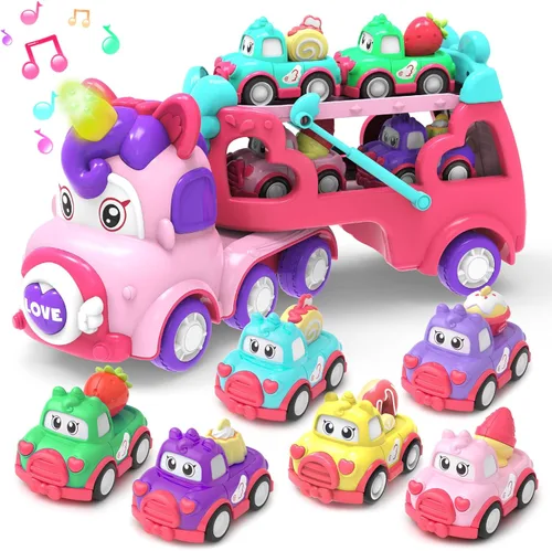 Miniatura 14 de Juguetes de Dinosaurio para Niños 2 3 4 5 6, 5 en 1 Camión de Dinosaurio con 4 Coches de Dino, Luz y Sonido, Juguetes para Niños de 2 a 7 Años