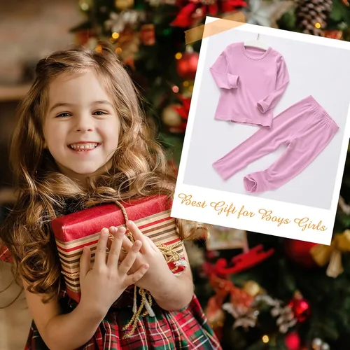 Miniatura 5 de Zando Conjunto de ropa interior térmica para niñas, capa base para niños pequeños, pantalones largos de invierno suaves para niños pequeños