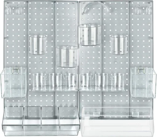 Miniatura 5 de Azar Displays 900944-BLU - Kit organizador de pared multiusos de 24 piezas con dos paneles y surtido de accesorios: ganchos, compartimento divisor
