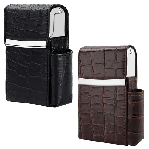 Miniatura 6 de bvya Juego de 2 cajas de cigarrillos deslizantes de piel sintética unisex con soporte para encendedor y trabilla para cinturón 2 piezas#e
