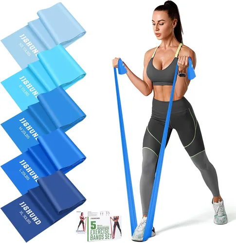 Miniatura 10 de 5 bandas de resistencia, bandas elásticas profesionales de ejercicio para fitness, yoga, pilates, estiramiento, entrenamiento de fuerza, bandas