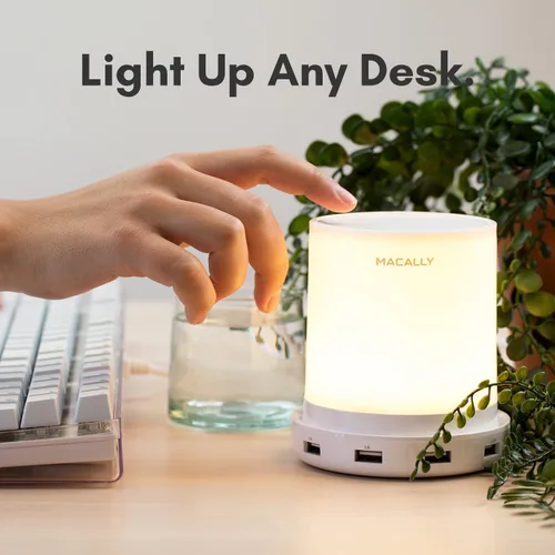 Miniatura 2 de Macally - lámpara LED para escritorio, mesa de luz, mesilla de noche con 4 puertos de carga USB. 3 niveles de brillo, control táctil, luz blanca