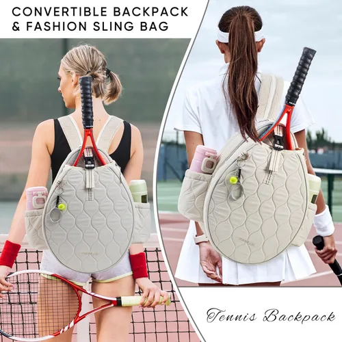 Miniatura 2 de Bolsa de tenis acolchada para mujer – Mochila de tenis y bandolera Capacidad para 2 raquetas o 3 paletas de pickleball Bolsa ligera para raqueta