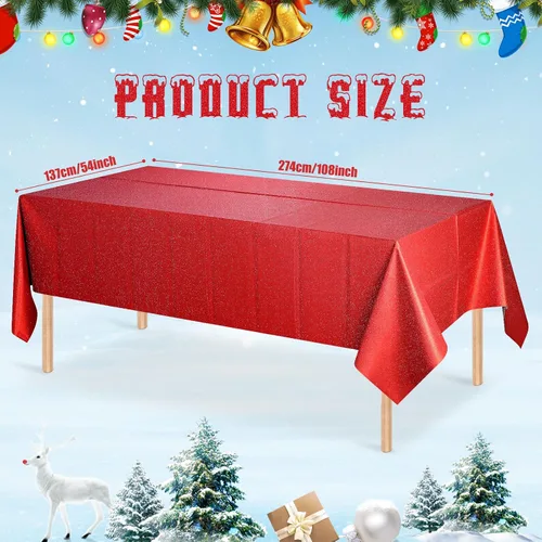 Miniatura 2 de FunnyPars Paquete de 6 Manteles de Plástico Rojo Iridiscente, Cubiertas de Mesa Rectangulares Desechables con Brillo Láser, Mantel de Lámina
