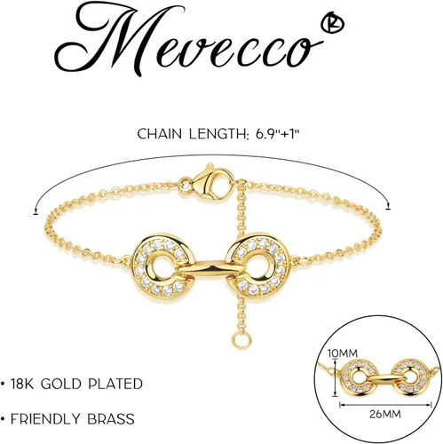 Miniatura 6 de MEVECCO Pulsera de cadena de oro para mujer, chapada en oro de 18 quilates, pulsera ajustable en capas, delicada pulsera minimalista hecha a mano