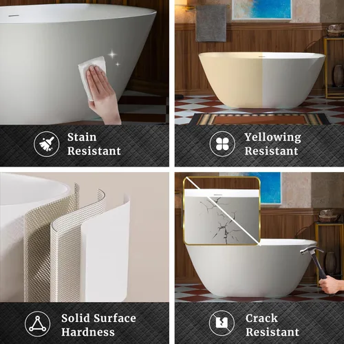 Miniatura 11 de WOODBRIDGE Bañera independiente de 55 pulgadas x 31.5 pulgadas de resina de piedra de lujo y superficie sólida contemporánea en blanco mate