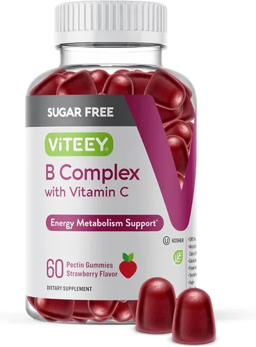 VITEEY Gomitas de complejo de vitamina B con vitamina C, sin azúcar, energía, metabolismo y salud nerviosa, B6, B12, ácido fólico, biotina, vegano,