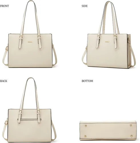 Miniatura 49 de Juego de 4 bolsas modernos para mujer de cuero sintético: bolso tote, bolso de hombro, bolso de mano y cartera.