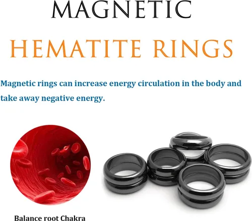 Miniatura 56 de Morchic - Anillos unisex de piedras de hematita, para equilibrar ansiedad, chakra raíz, (paquete de tamaños mixtos)