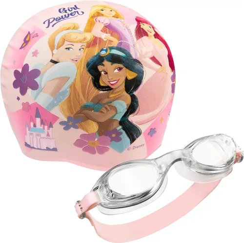 Disney Juego de gafas de natación y gorro de natación para niños con protección UV antivaho (princesa rosa, 3-6 años)