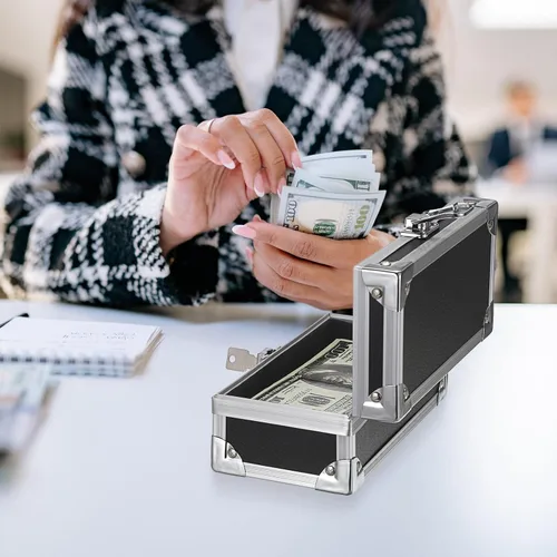 Miniatura 3 de Hipiwe Caja de Dinero con Cerradura, Caja de Dinero de Aleación de Aluminio para Almacenamiento de Dinero con Cerradura, Bandeja de Monedas de Una