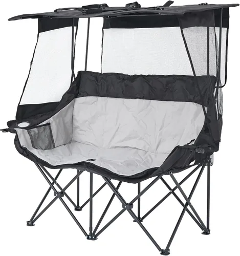 Sillas de campamento dobles con toldo plegable, silla de playa resistente, de gran tamaño, silla de dos plazas acolchada para exteriores, para 2