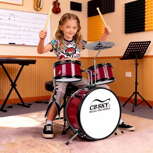 Miniatura 6 de 5 piezas Kids/Junior Drum Set 13" bombo/Principiante (Estándar) /Juguetes musicales para niños, instrumento musical (rojo)